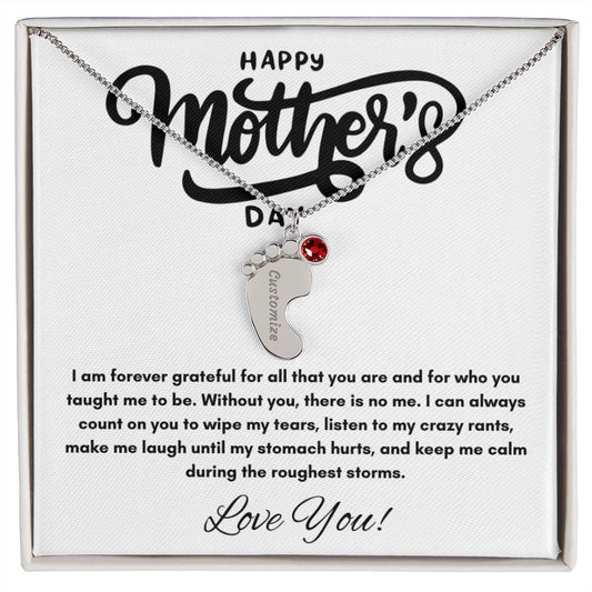 Happy Mother's Day - Forever Grateful - Engraved Baby Feet with Birthstones