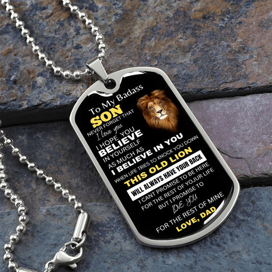 To My Badass Son - Lion - Dog Tag