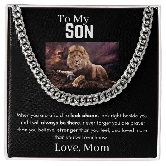 To My Son, From Mom - Cuban Link Chain - Lion & Child