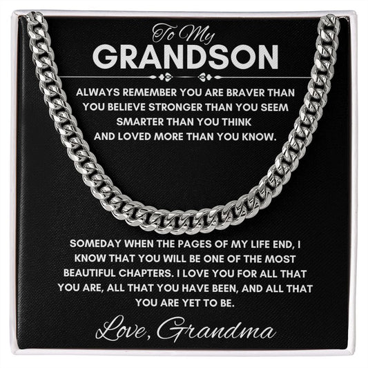 To My Grandson - Cuban Link Necklace - You Are Braver