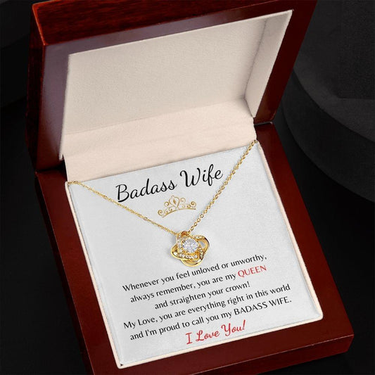 Badass Wife - Love Knot Necklace - White Card