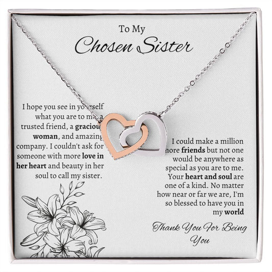 To My Chosen Sister - Interlocking Hearts Necklace - White