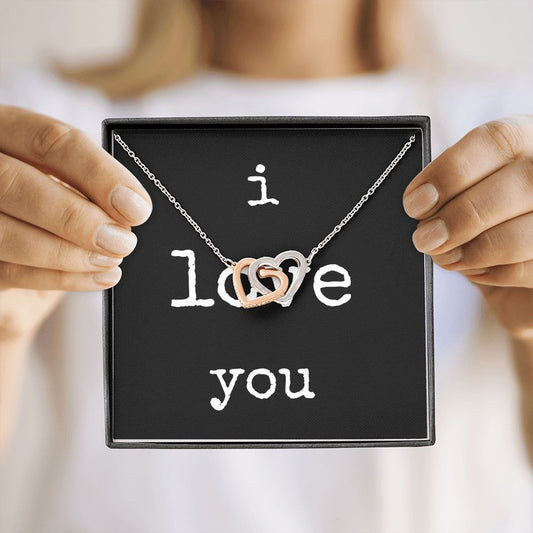 i love you - Interlocking Hearts Necklace - Black
