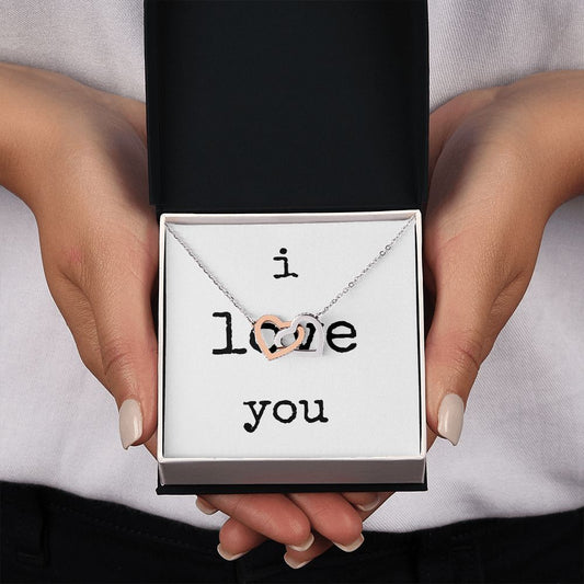 i love you - Interlocking Hearts Necklace - White