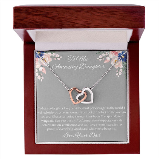 To My Amazing Daughter - From Dad -  Interlocking Hearts Necklace