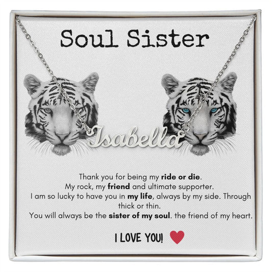 Soul Sister - Custom Name Necklace - White Tigers