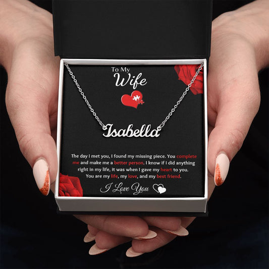 To My Wife - Custom Name Necklace - Puzzle Piece