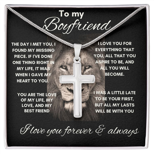 To My Boyfriend - Stainless Steel Cross Necklace - Lion