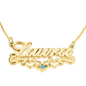 Radiant Name Necklace with Birthstone Hearts