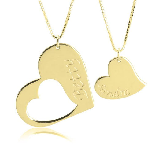 Personalized Mother Daughter/Couple Heart Necklace Set