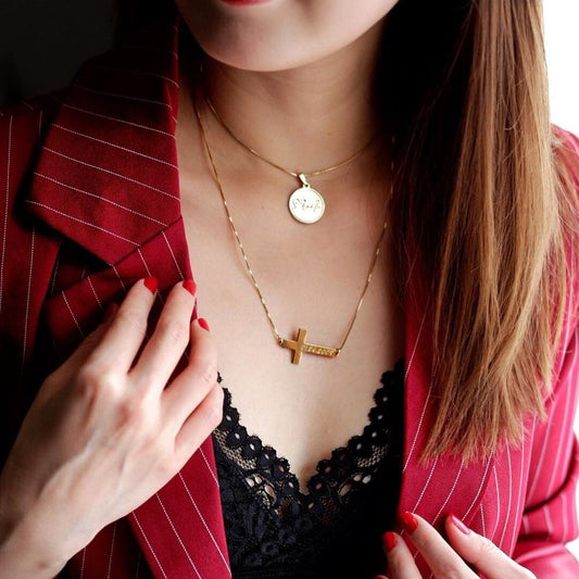 Elevate Your Faith - Sideways Personalized Cross Necklace